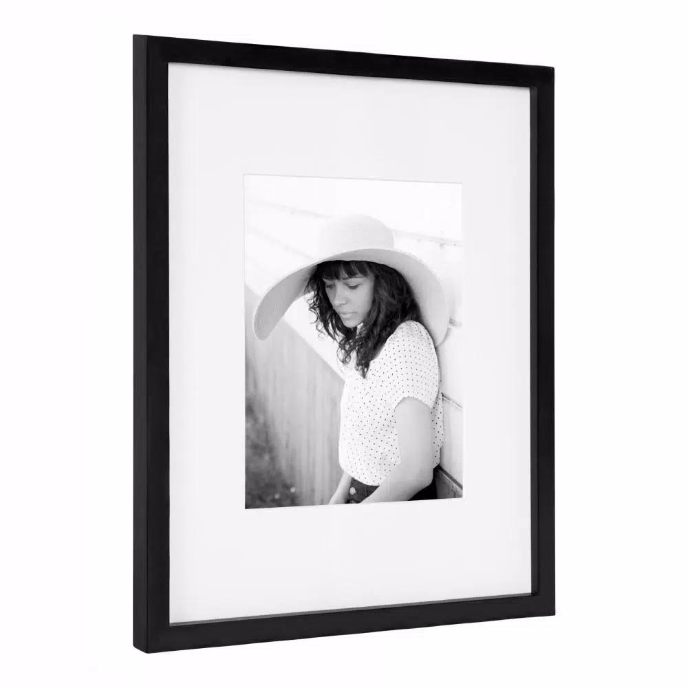 DesignOvation Gallery 13 x 16 in. Black Wood Picture Frame with White Mat for 8 x 10 in. Photos
