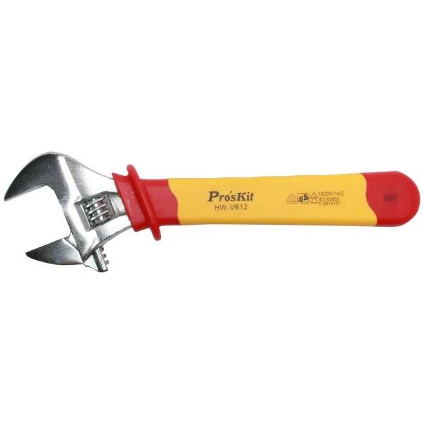 Pro'sKit 12 in. VDE 1000V Insulated Adjustable Wrench with Parallel Jaws