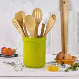 Basic Essentials 8-Piece Light Green Ceramic Kitchen Utensil Set with Bamboo Tools thumbnail 5