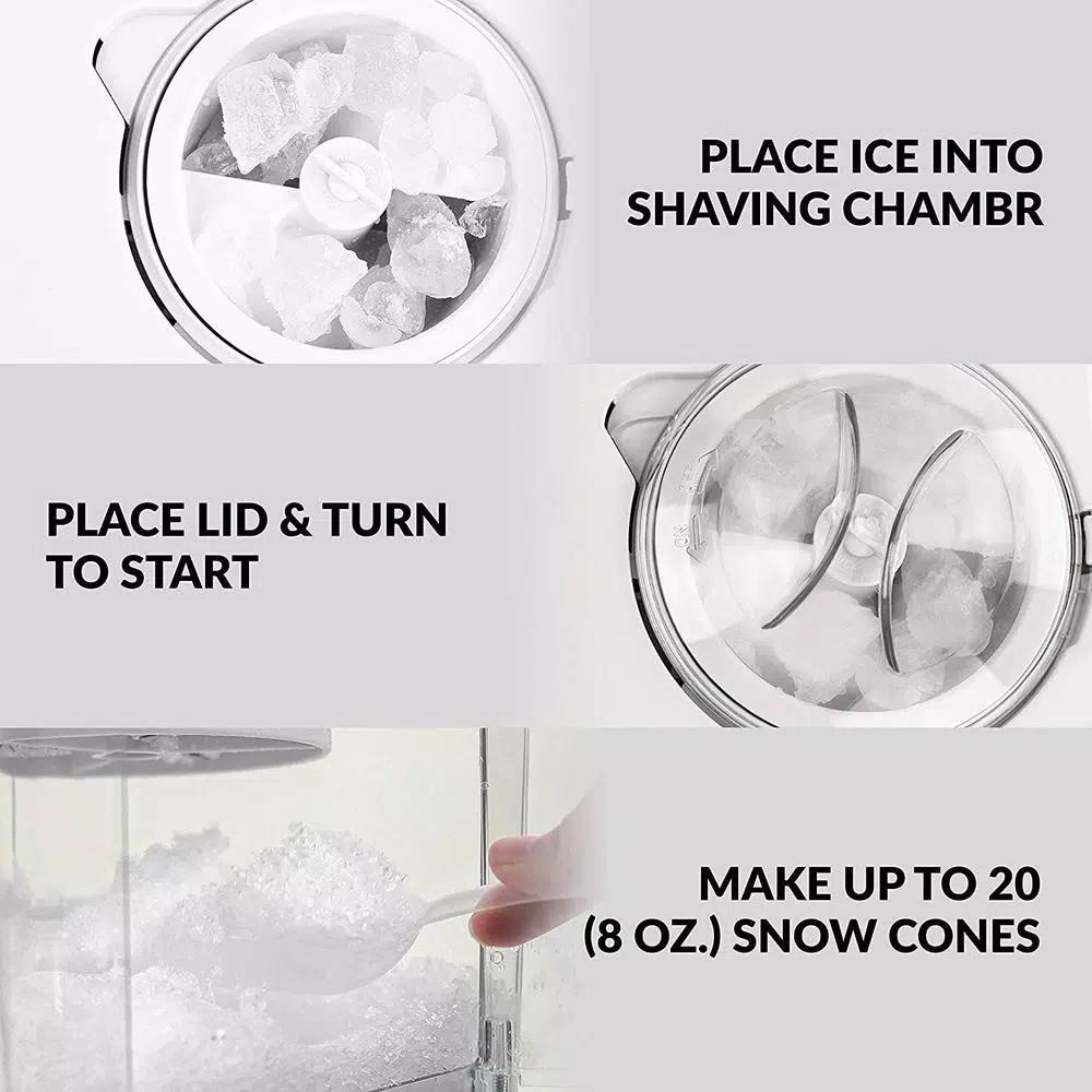 Nostalgia 160 oz. Countertop Snow Cone Maker with Stainless Steel Blades and Reusable Cones - White