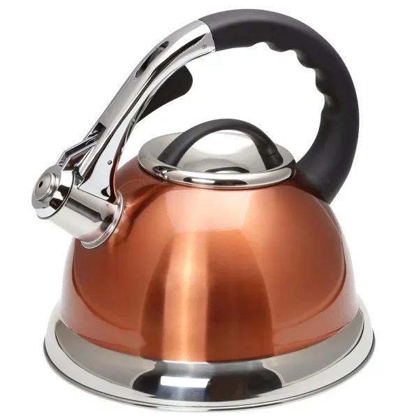 Creative Home Camille 3.0 Qt. Stainless Steel Whistling Tea Kettle with Aluminum Capsulated Bottom, Metallic Copper