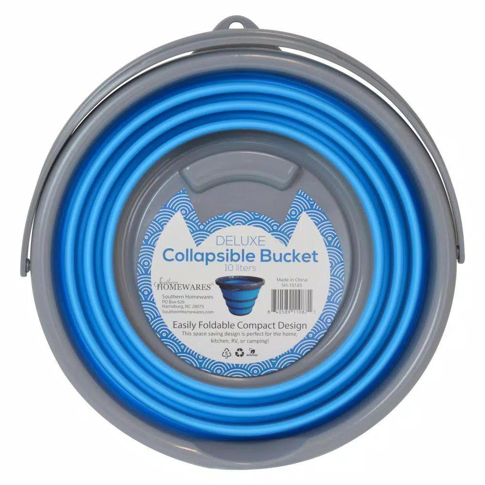 Southern Homewares 2.65 Gal. Blue Collapsible Deluxe Silicone Bucket with Stability Rings