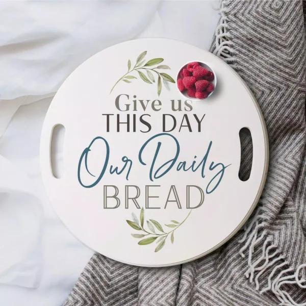 P Graham Dunn White Give Us This Day Decorative Round Wood Tray
