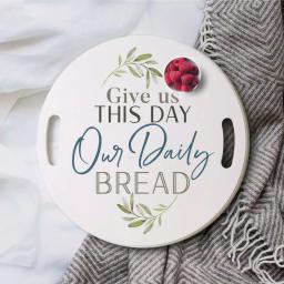 P Graham Dunn White Give Us This Day Decorative Round Wood Tray thumbnail 1
