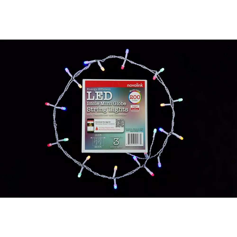 Novolink 200 LED Mini Globe Multi-Color Icicle String Lights with Wireless Smart App Control