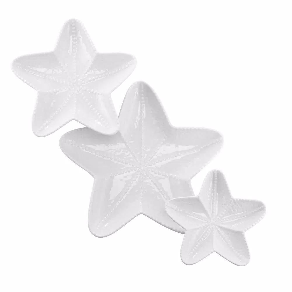 Over and Back Starfish 3-Piece Porcelain Nesting Plate Set - Coastal Serving Trays
