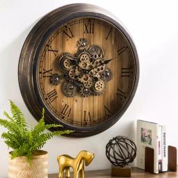 Glitzhome 27.76 in. Vintage Industrial Oversized Wall Clock with Moving Gears and Roman Numerals thumbnail 9