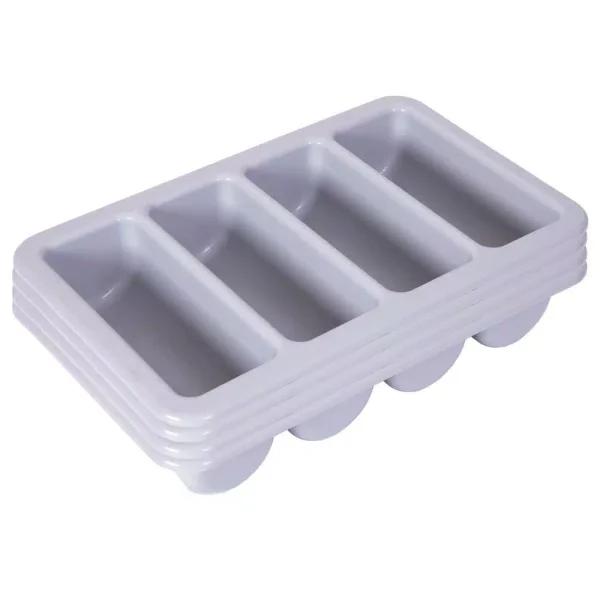 Basicwise Grey 4-Compartment Commercial Cutlery Holder Drawer Organizer, Set of 4