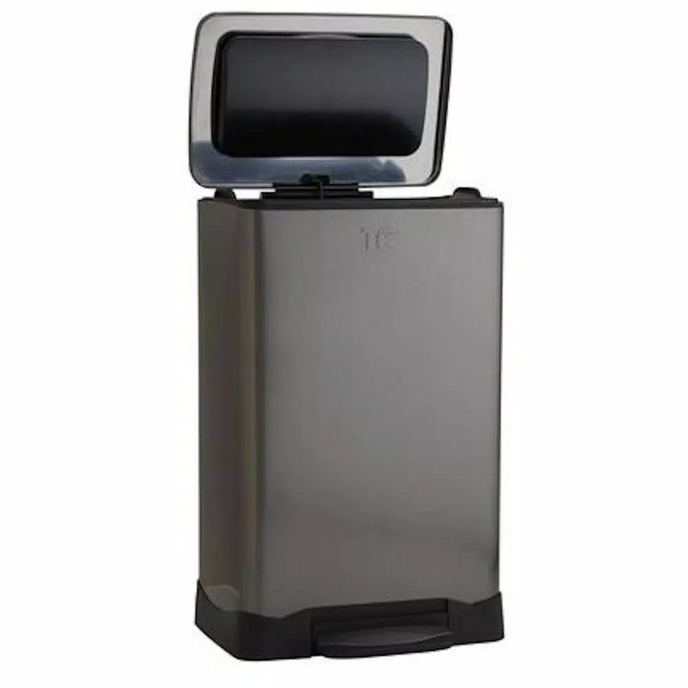 Household Essentials Trash Krusher TK10 XL 50L Black Stainless Steel Manual Compactor Trash Can