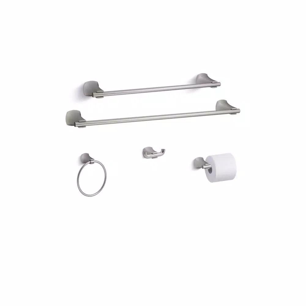 KOHLER Rubicon 5-Piece Bathroom Hardware Set, Vibrant Brushed Nickel