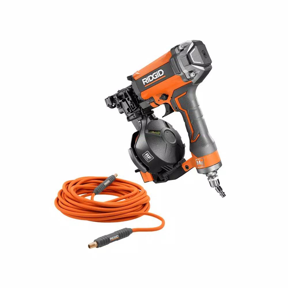 RIDGID 15-Degree 1-3/4 in. Coil Roofing Nailer with 50 ft. Lay Flat Air Hose Kit