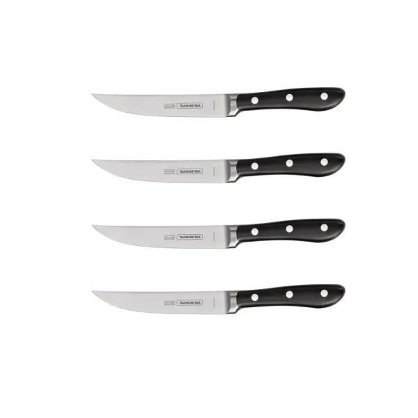 Tramontina 4-Piece 5 in. High Carbon Stainless Steel Serrated Steak Knife Set with Black Polycarbonate Handles