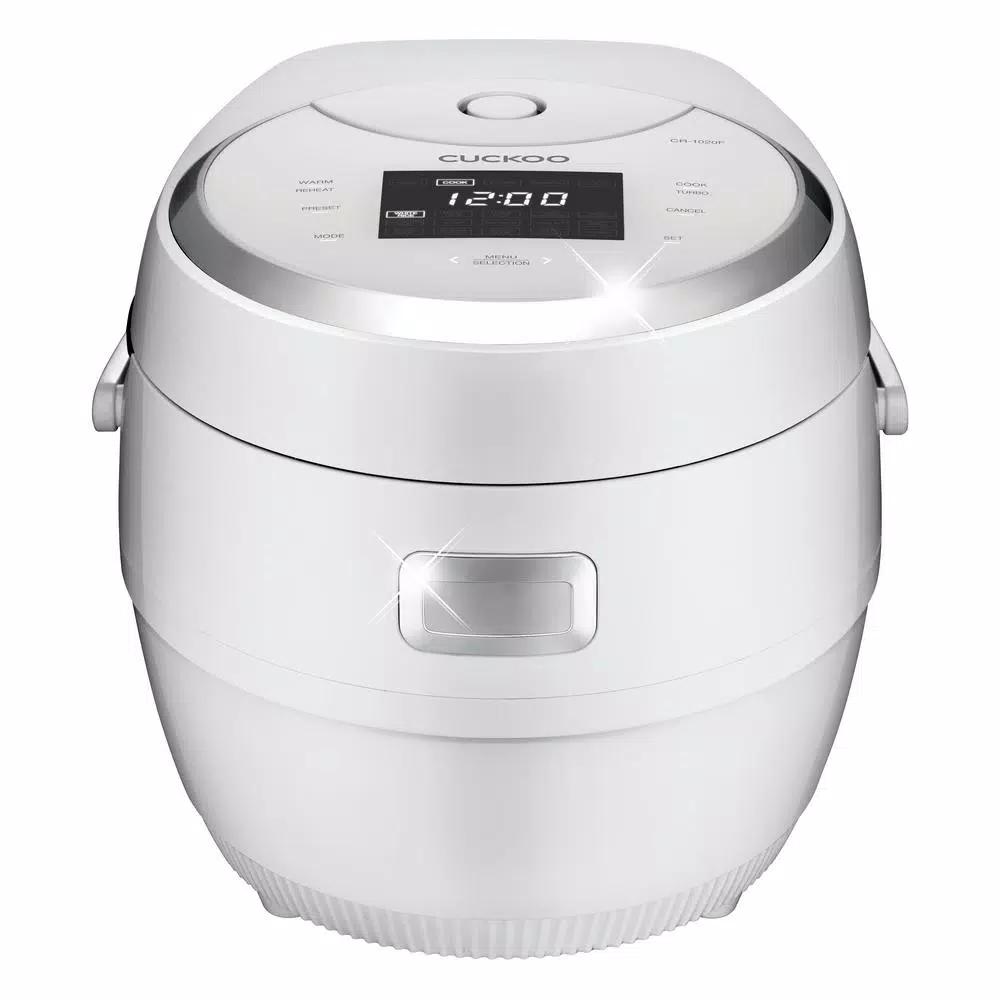 Cuckoo 10-Cup Micom Electric Rice Cooker and Warmer, 2.5 qt. Multi-Cooker with 16 Programs, White/Silver
