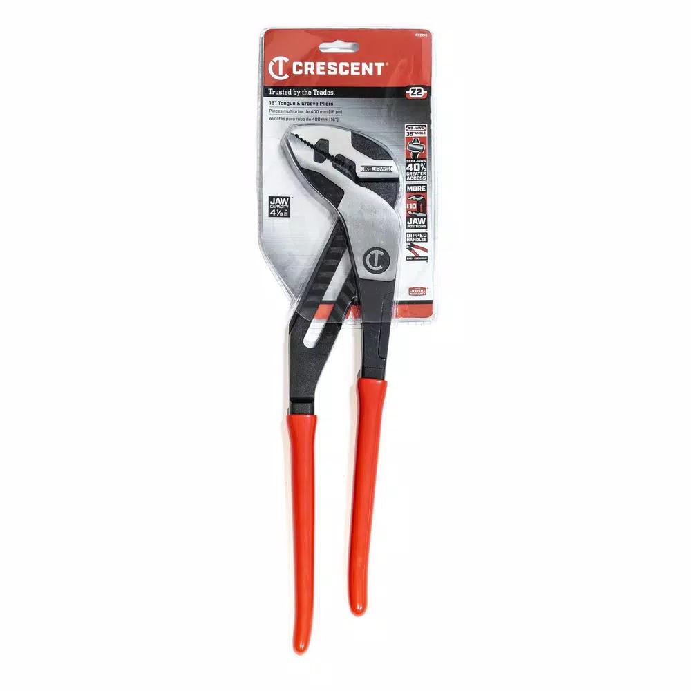 Crescent Z2 K9 Straight Jaw Tongue and Groove Pliers, 16.5 in.