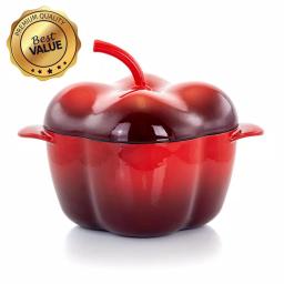 MegaChef 3 Qt. Pepper Shaped Enameled Cast Iron Casserole Dish, Red thumbnail 1