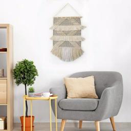 LR Home Fringed Diamond Ivory and Natural Tufted Cotton Wall Tapestry thumbnail 7