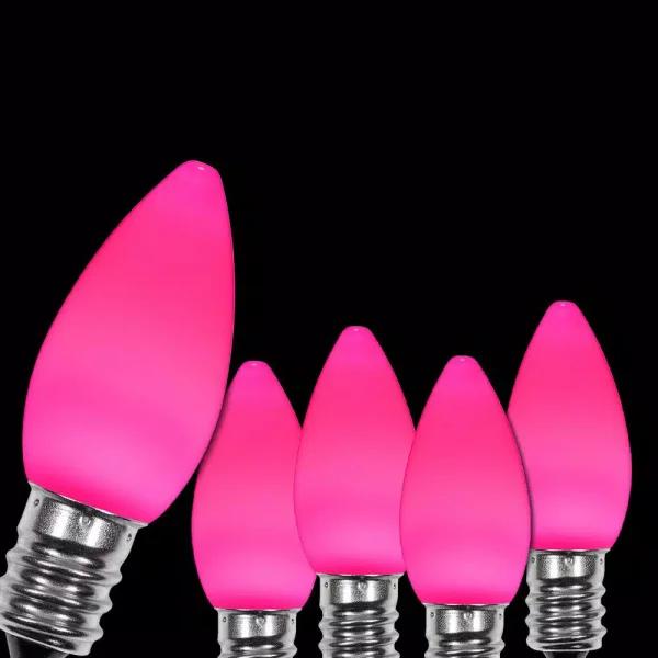 Wintergreen Lighting OptiCore C7 LED Pink Smooth Opaque Christmas Light Bulbs, 25-Pack