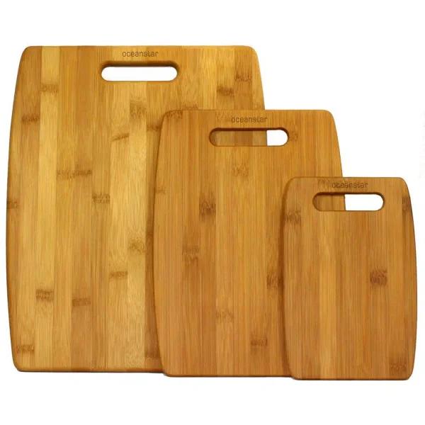 Oceanstar Design Collection 3-Piece Bamboo Cutting Board Set, Natural Rectangle Boards