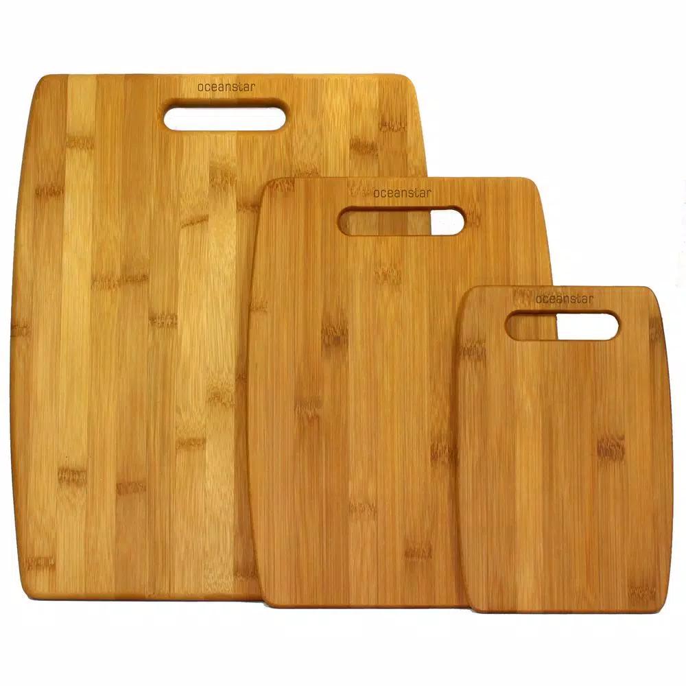 Oceanstar Design Collection 3-Piece Bamboo Cutting Board Set, Natural Rectangle Boards