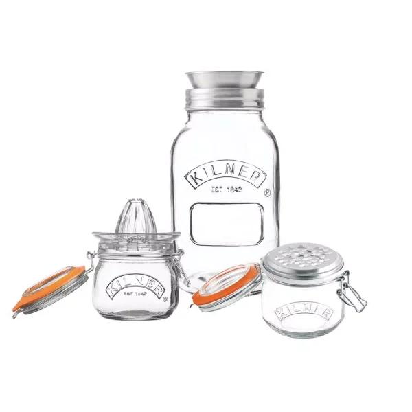 Kilner 3-Piece Kitchen Tool Set: Spiralizer, Juicer & Grater with Glass Jars