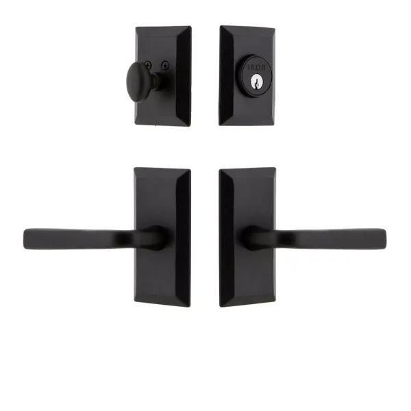 Unbranded Vale Black Iron Door Handleset Combo Pack with Lance Door Lever