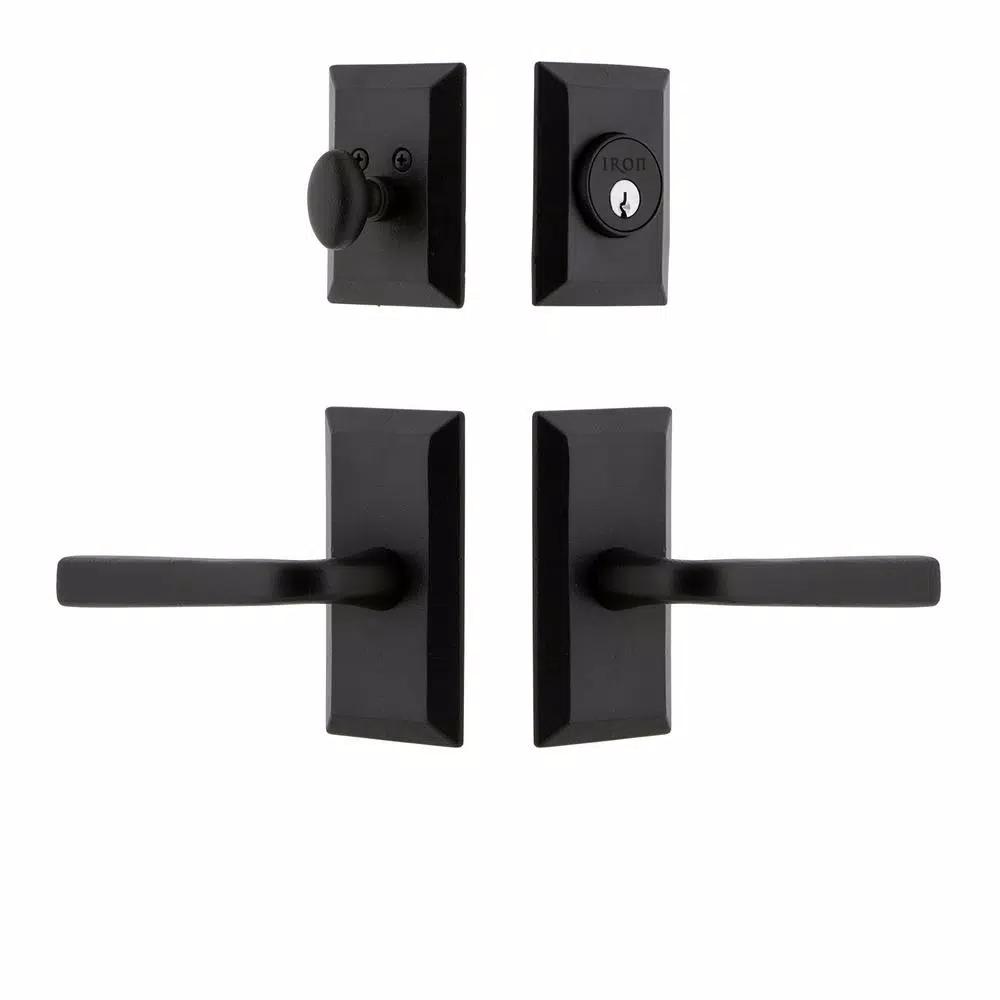 Unbranded Vale Black Iron Door Handleset Combo Pack with Lance Door Lever