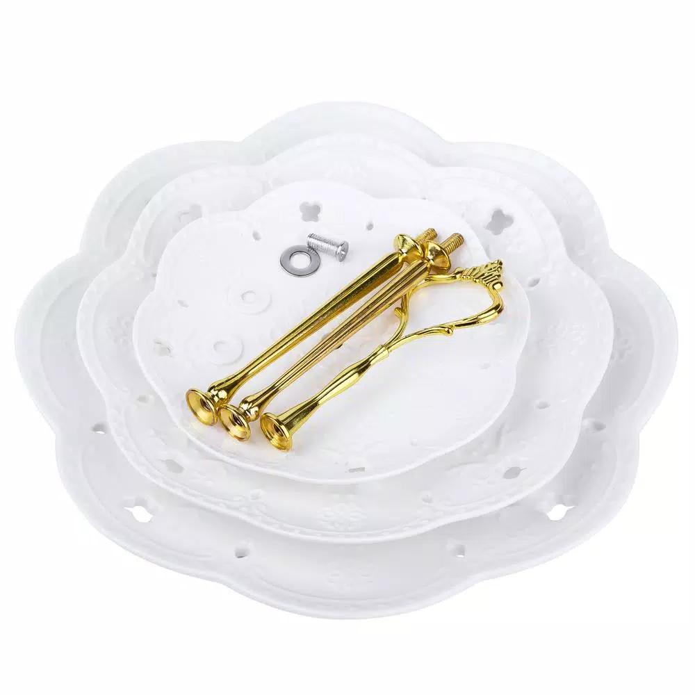 MALACASA 3-Tiered White Porcelain Cupcake Tower Stand - Round Dessert & Appetizer Serving Stand