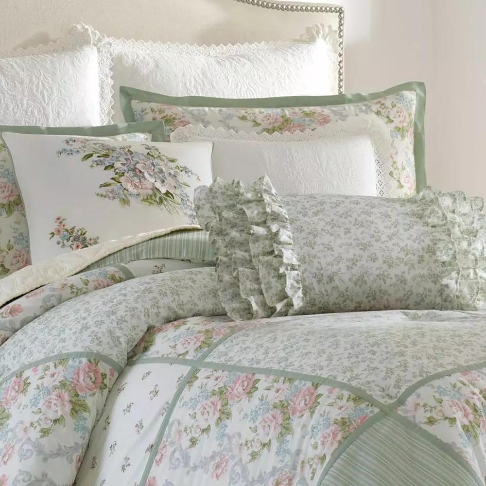 Laura Ashley Harper Green Floral Cotton 18 in. x 18 in. Throw Pillow
