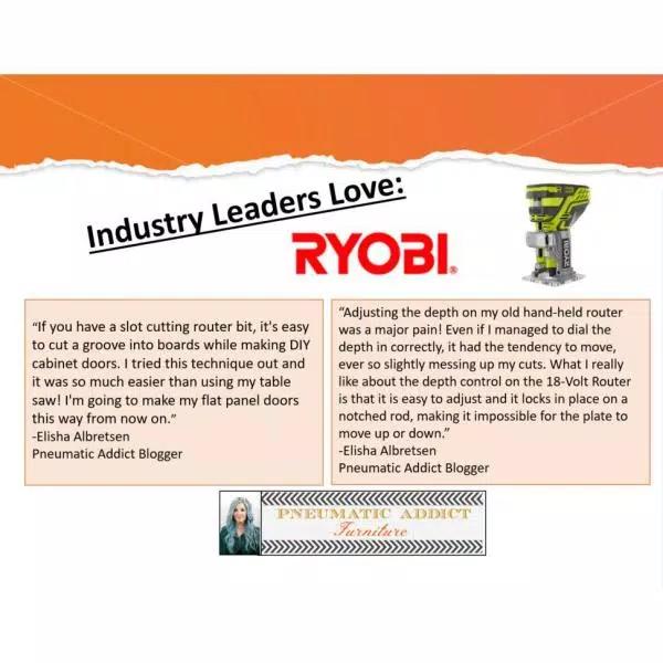 RYOBI ONE+ 18V Cordless Fixed Base Trim Router with Router Latch Mortiser (Tool Only)