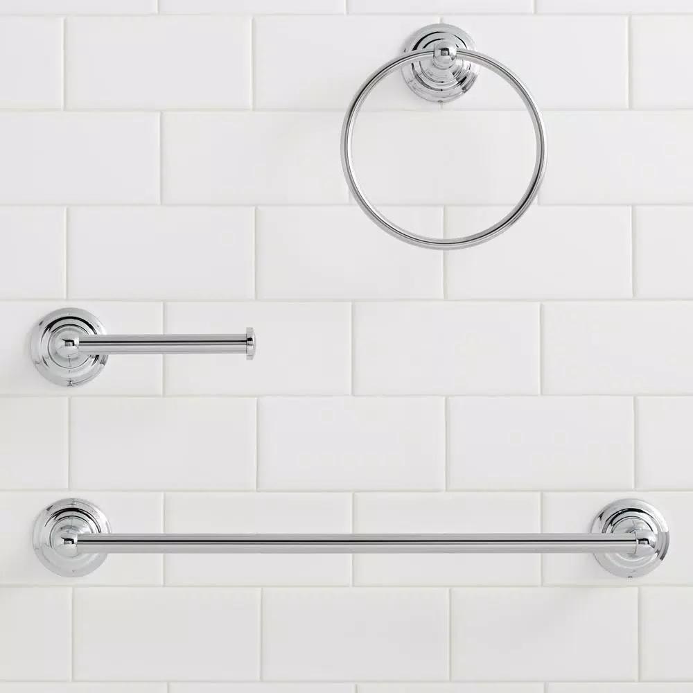 Glacier Bay Tennyson 3-Piece Chrome Bath Hardware Set with 18 in. Towel Bar, Towel Ring, and Toilet Paper Holder