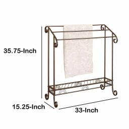 Benjara Modern Freestanding Metal Towel Rack with 3 Chrome Bars - Dark Bronze thumbnail 6