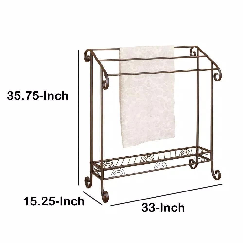 Benjara Modern Freestanding Metal Towel Rack with 3 Chrome Bars - Dark Bronze