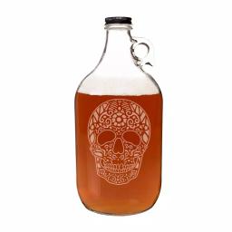 Cathy's Concepts 64 oz. Sugar Skull Glass Craft Beer Growler with Screw-Top Lid and Handle thumbnail 2