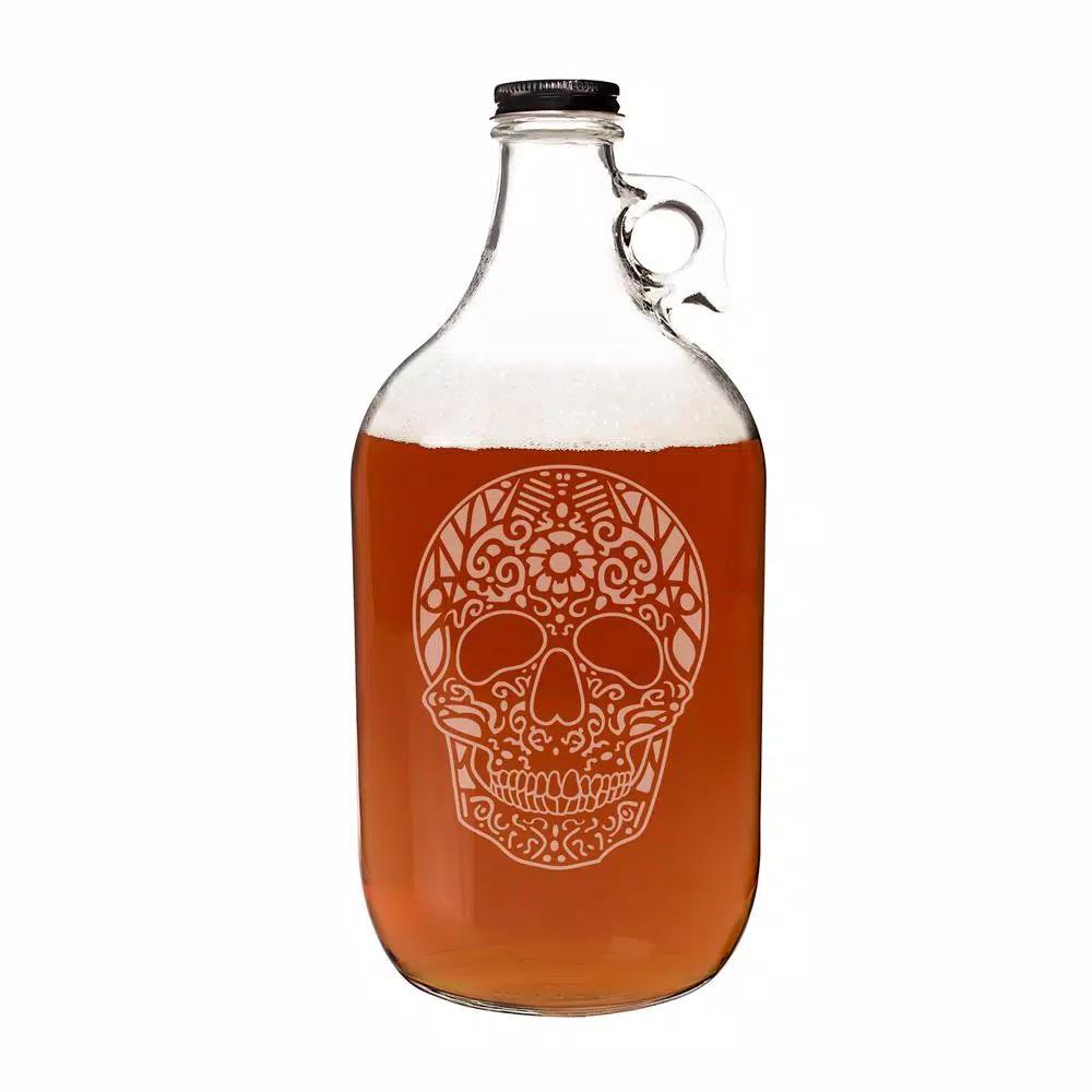Cathy's Concepts 64 oz. Sugar Skull Glass Craft Beer Growler with Screw-Top Lid and Handle