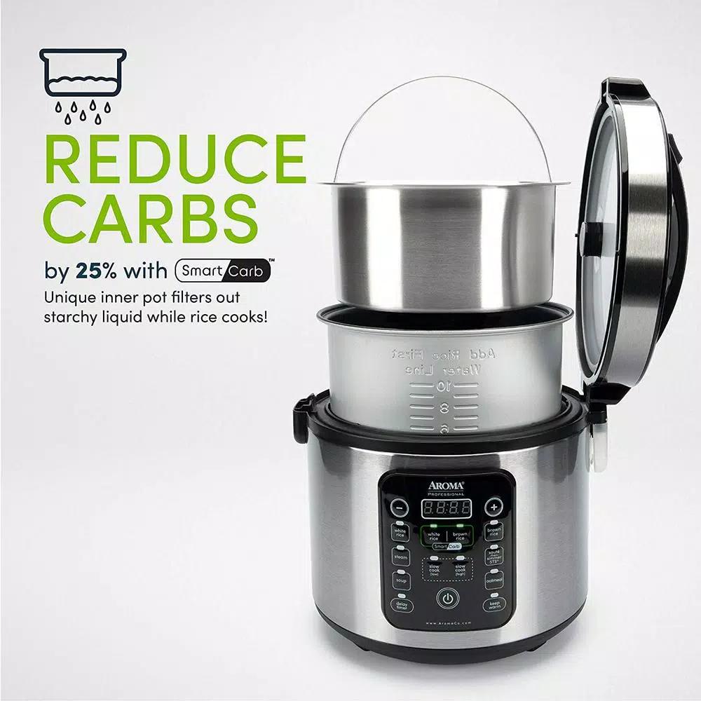 Aroma 20-Cup SmartCarb Digital Rice Cooker and Food Steamer, Stainless Steel