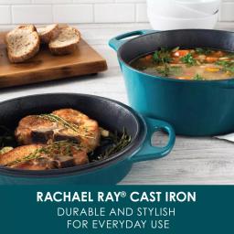 Rachael Ray 4 qt. Cast Iron Casserole Dish with 10 in. Griddle Lid, Teal Shimmer thumbnail 6