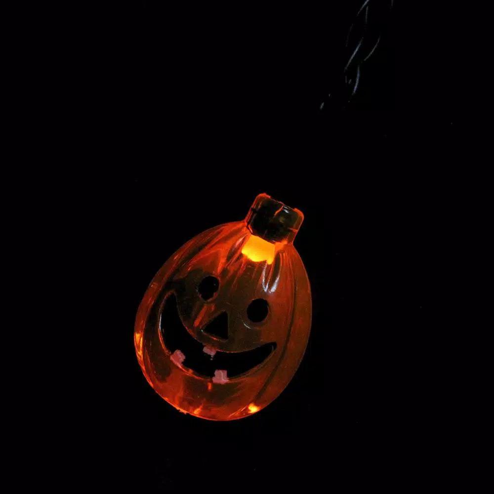 Northlight 4.75 in. LED Battery Operated Orange Jack-O-Lantern Pumpkin Halloween String Lights, 10-Set