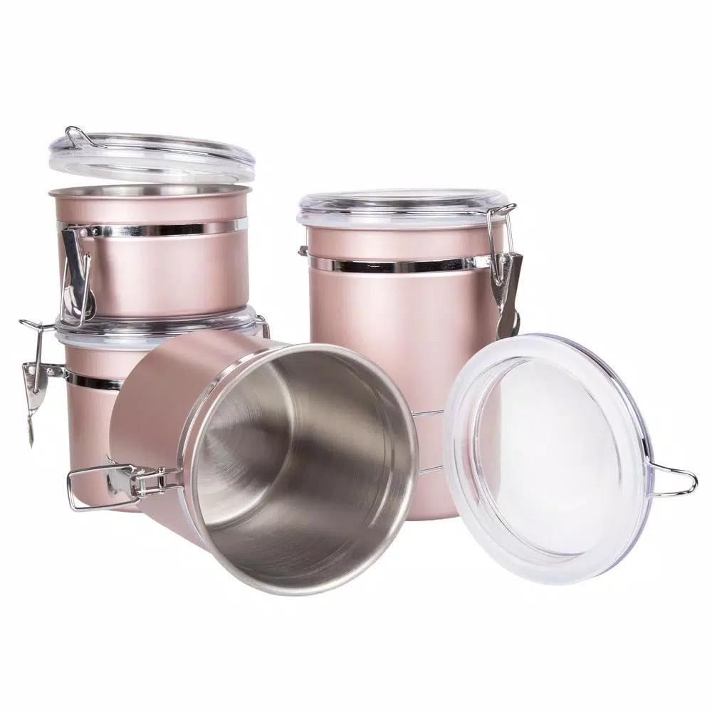 Creative Home Rose Gold Stainless Steel Canister Set, 4-Piece Airtight Food Storage Containers with Locking Clamp