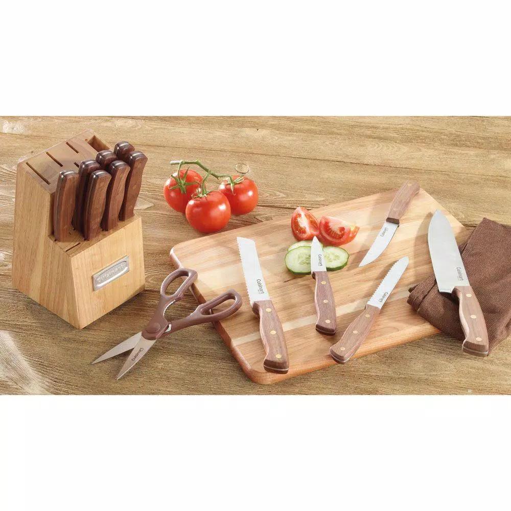 Cuisinart 14-Piece Triple Rivet Stainless Steel Knife Set with Solid Walnut Block