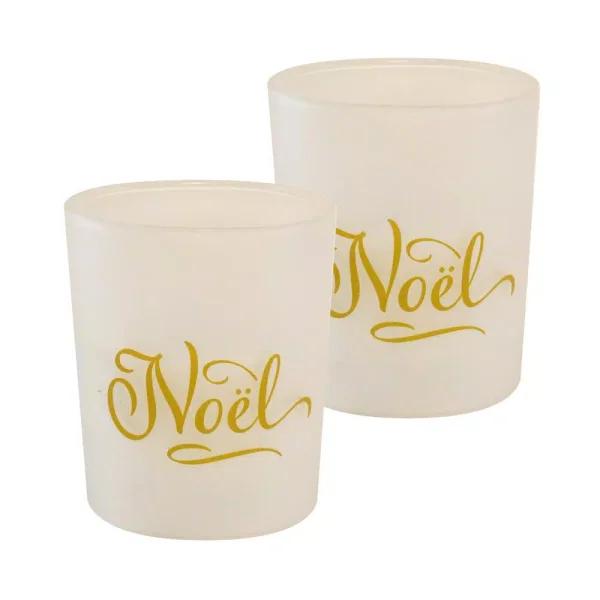 LUMABASE Noel Glass LED Battery Operated Candles with Timer, Gold, Set of 2