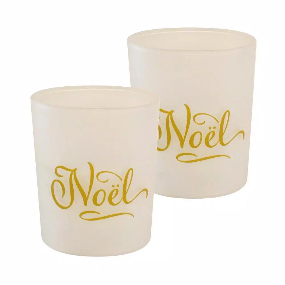 LUMABASE Noel Glass LED Battery Operated Candles with Timer, Gold, Set of 2