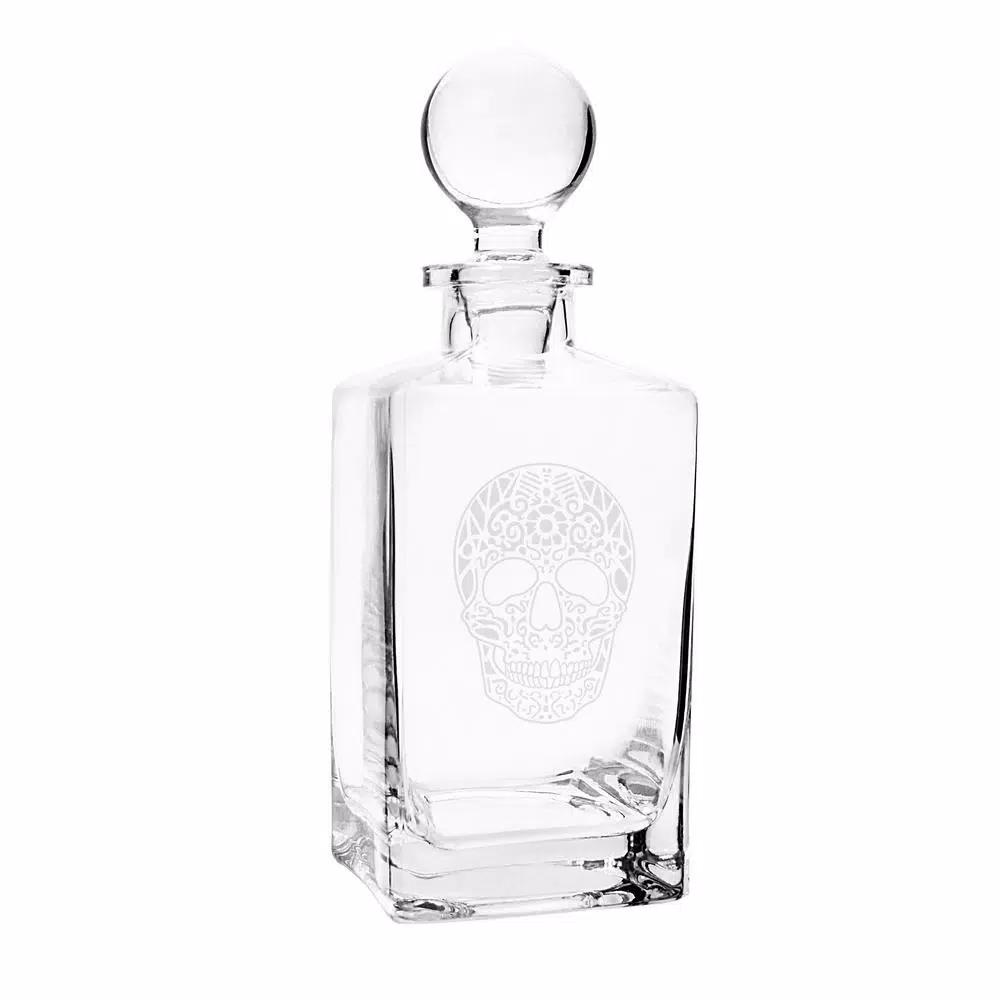 Cathy's Concepts 10 in. Sugar Skull 32 oz. Square Whiskey Decanter with Glass Domed Topper