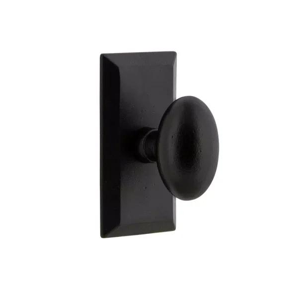 Unbranded Vale Black Iron Privacy Egg-Shaped Door Knob with Short Plate