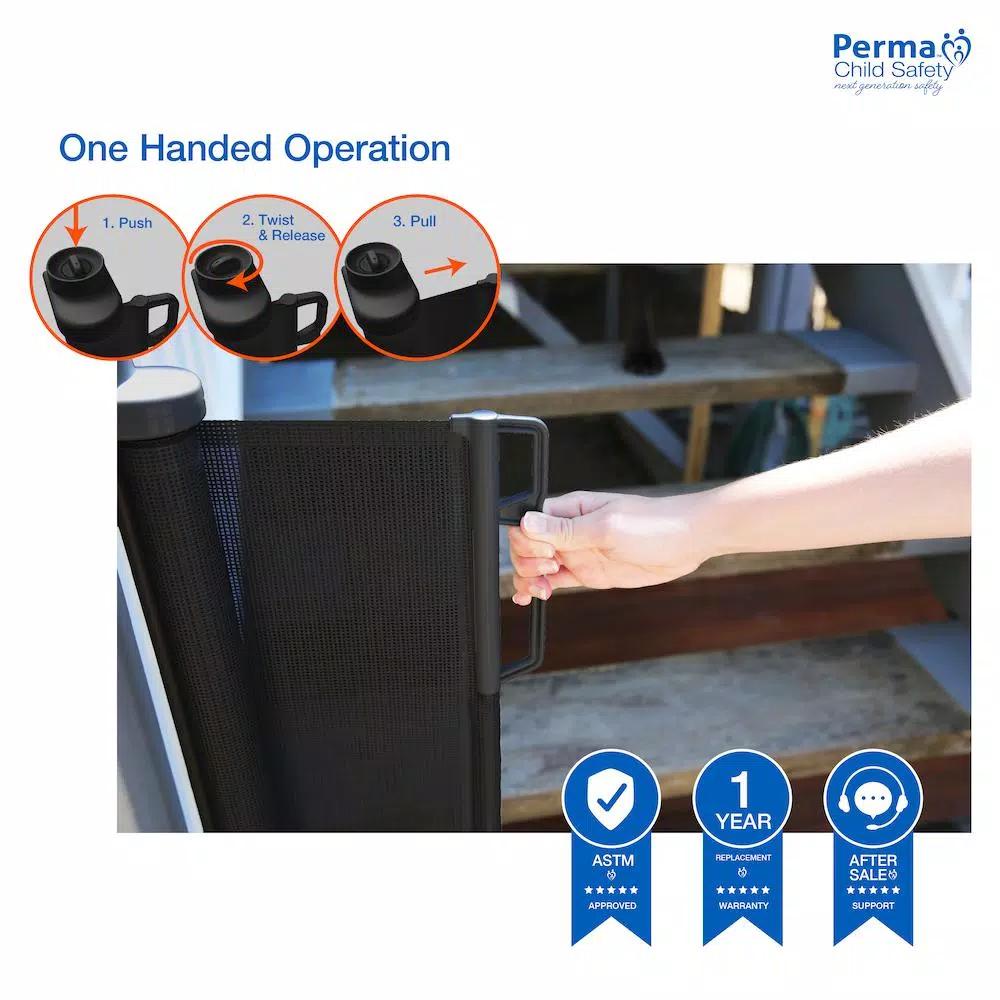 Perma Child Safety Extra Wide Outdoor Retractable Gate, 33 in. H x 71 in. W, Black