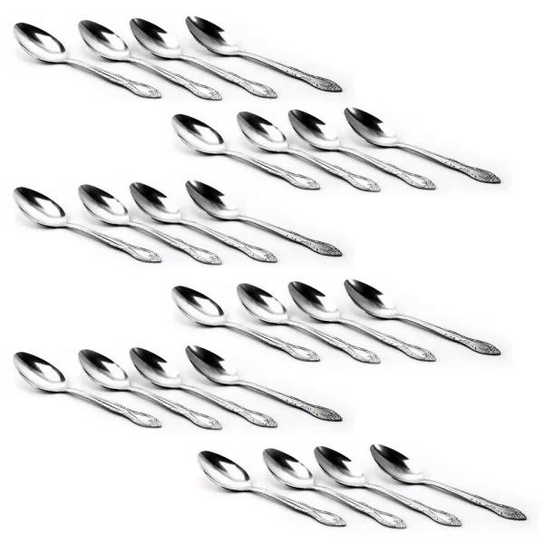 Gibson Home Abbie 24-Piece Stainless Steel Teaspoon Set, Ornate Silver Design, Service for 24