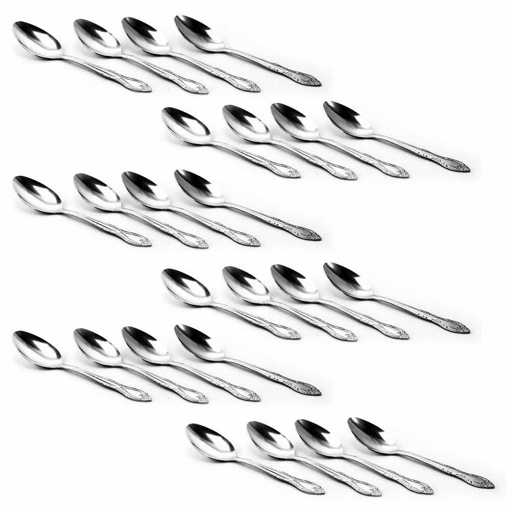 Gibson Home Abbie 24-Piece Stainless Steel Teaspoon Set, Ornate Silver Design, Service for 24