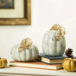 Glitzhome Gray Marble Glass Pumpkin Set of 2 - Handmade Tabletop Decoration thumbnail 8