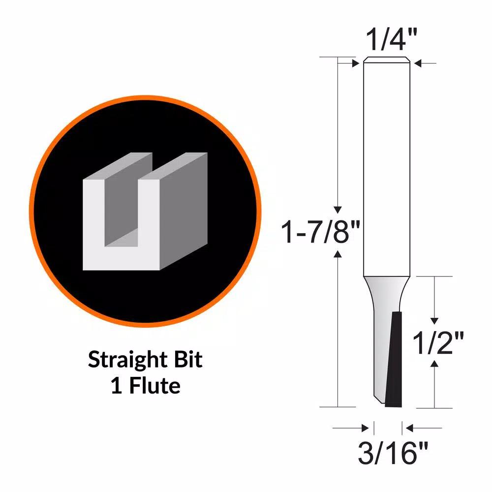 WEN 3/16 in. Straight 1-Flute Carbide Tipped Router Bit, 1/4 in. Shank