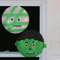 Northlight 14 in. LED Mummy and Frankenstein Halloween Hanging Decorations, Set of 2 thumbnail 4
