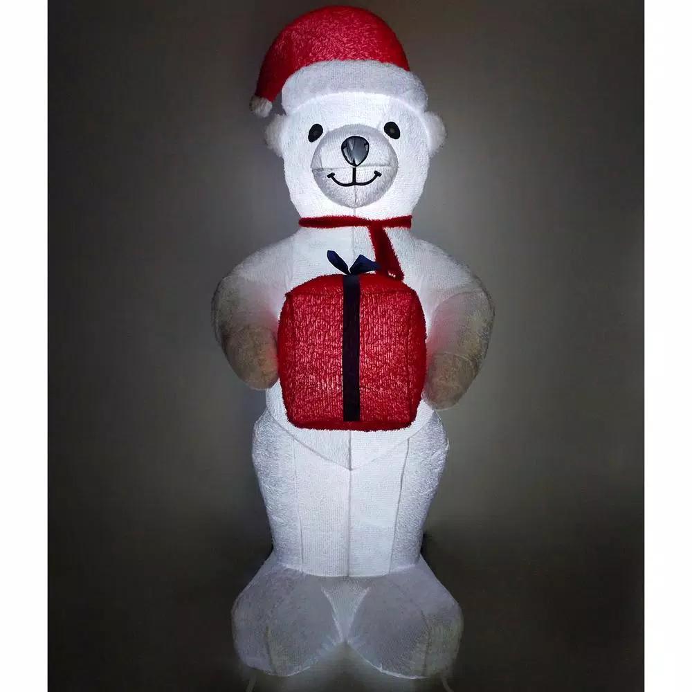 Fraser Hill Farm 8 ft. Pre-Lit Plush Polar Bear Christmas Inflatable Decoration